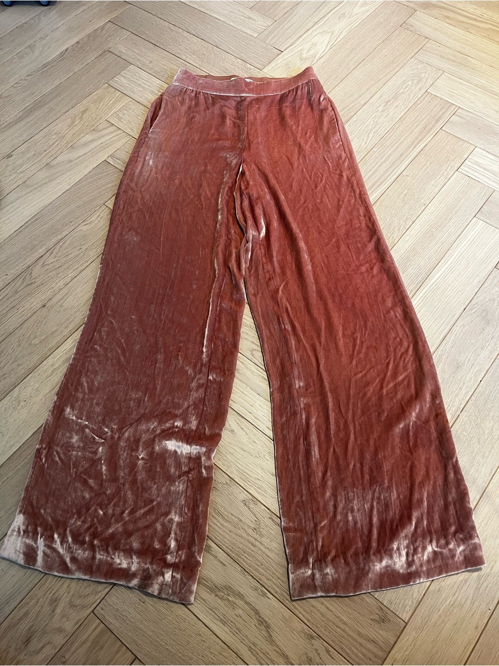 Alice + Olivia Dusty Pink Silk Velvet Palazzo Pants - Picture 1 of 7